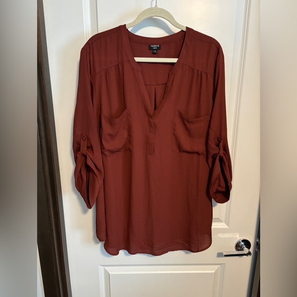 Harper Georgette Pullover 3/4 Sleeve Blouse - Brown